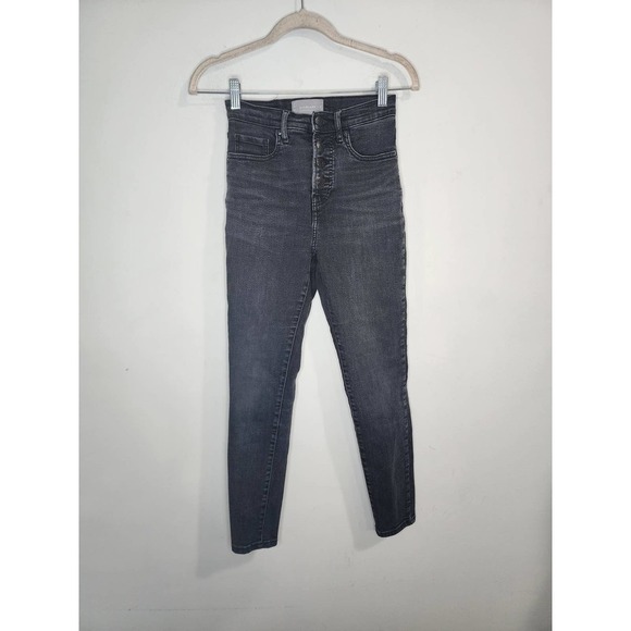 Everlane High Rise Button Fly Black Denim Authentic Stretch 26 Ankle Skinny Jean - Picture 2 of 11